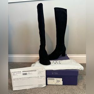 Black suede Stuart Whitman knee high boots, size 8. Worn several times.